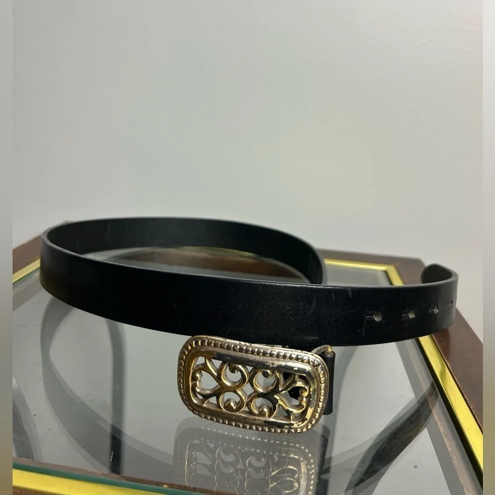 VTG Y2K GAP Belt‎ 30 (34.5”)Women Black Genuine Leather Tooled Buckle Cowgirl